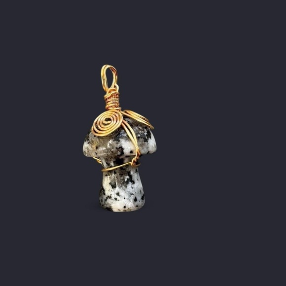 Diorite Wire Wrapped Mushroom Pendant - Picture 3 of 3
